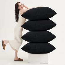 (Pack of 4, Stripe Velvet Filled Cushion Black) Velvet Cushions Luxury Filled Cushion Pad Pack Of 2 & 4