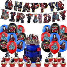 Descendants: The Rise of Red Theme Birthday Party Decor Supplies Balloons Kit Banner Cake Cupcake Toppers Set