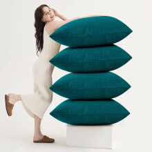 (Pack of 4, Stripe Velvet Filled Cushion Teal) Velvet Cushions Luxury Filled Cushion Pad Pack Of 2 & 4