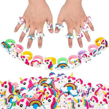 48 Pieces Unicorn Rings for Girls Rainbow Rings Multi-Color Rubber Unicorn Cupcake Rings for Birthday Party Unicorn Party Favors