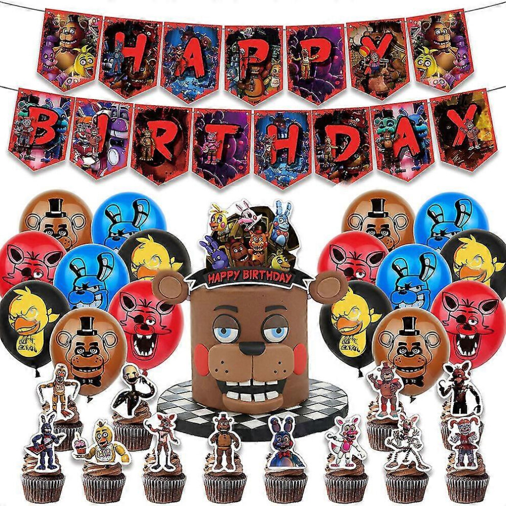Fnaf Theme Birthday Party Supplies Banner Balloons Cake Cupcake Topper Decor Set