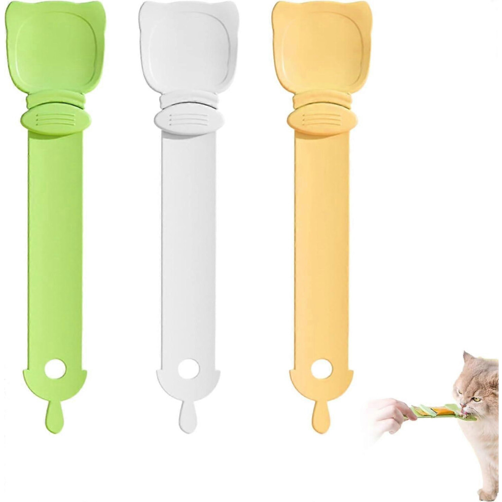 (1pc) 3 Pack Cat Strip Feeder, Cat Strip Squeeze Spoon with 3 Colors, Cat Treat Feeding Spoon, Cat Sliding Dispenser for Wet Food