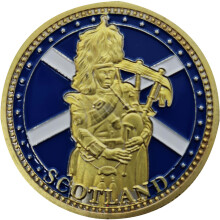 Scottish Souvenir Gift Coin with Map on Flip Side Piper Design Souvenir Coin