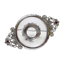 Pewter & Glass Wedding Bells & Red Enamel Love Heart Toasting Celebration Quaich