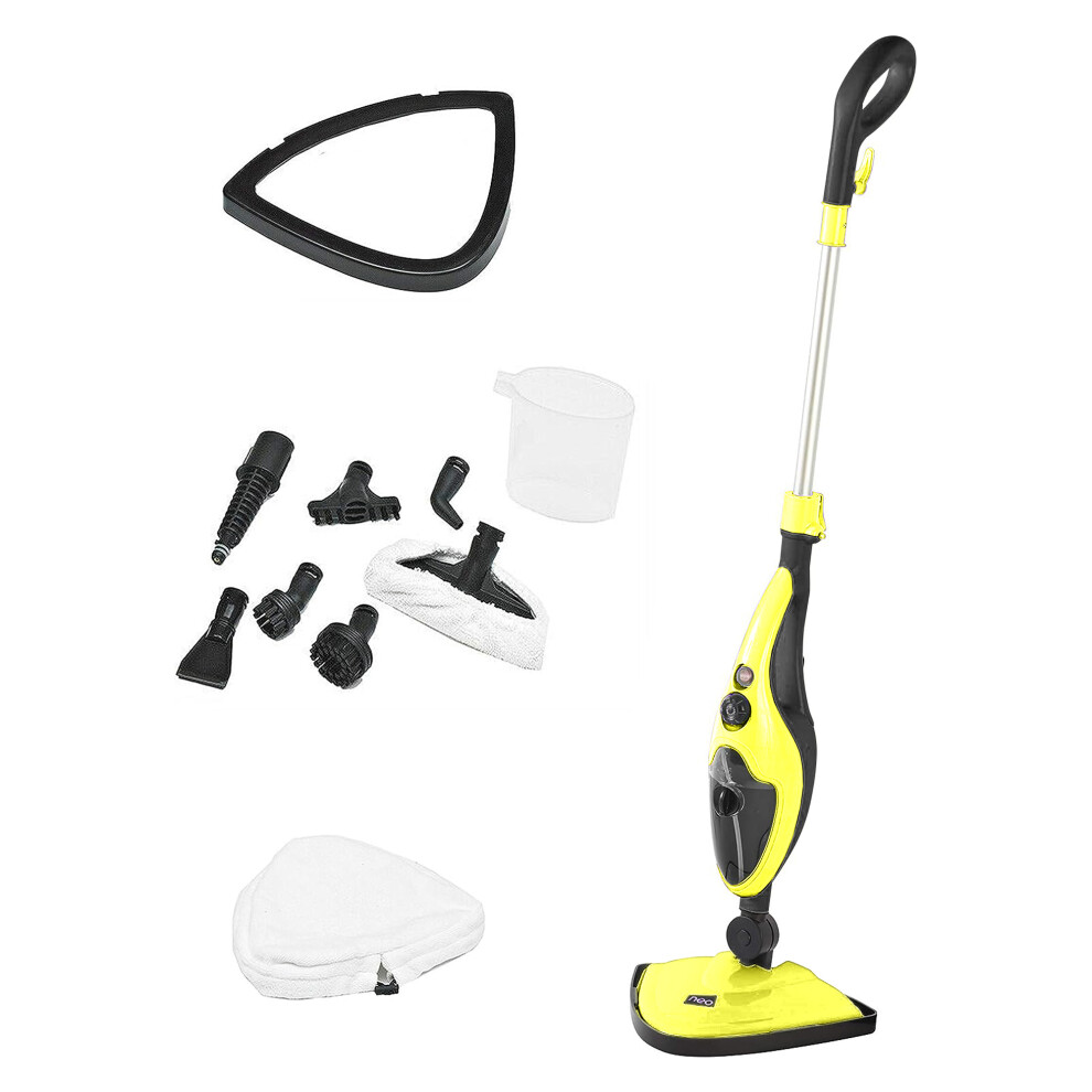10 in 1 1500W Neo Hot Steam Mop Cleaner Floor Carpet Window Washer Hand Steamer With 2 Pads (Yellow and Black)