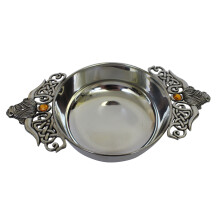 Stunning Pewter Large Scottish Highland Cow Coo Toasting Celebration Quaich With Topaz Orange Stone Detaling
