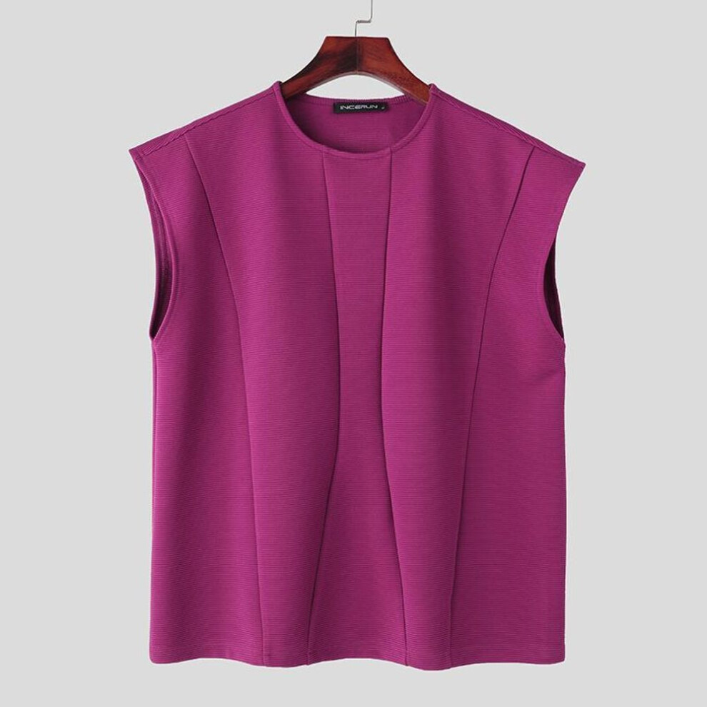 (rose, XL) Incerun Men Round Neck Sleeveless Tops Loose Summer Tank Tops Vest