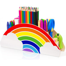 Wooden Pen Holder Pencil Holders - Rainbow Desk Organizer Desk Tidy for Office Supplies Makeup Brush Classroom Organization