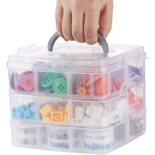 3 Tier Clear Transparent Plastic Stackable Storage Box with 18 Compartments Craft Storage Box with Carry Handle
