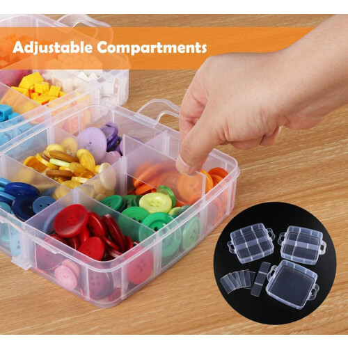 3 Tier Clear Transparent Plastic Stackable Storage Box with 18 Compartments Craft Storage Box with Carry Handle 1