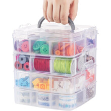 4 Tier Craft Storage Box, Transparent Craft Box with 24 Compartments, Clear Plastic Tiered Craft Organiser Box