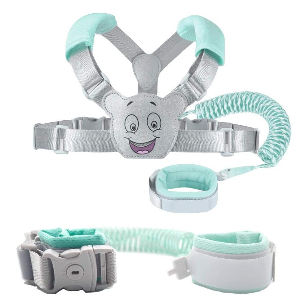 Baby Reins Walking Harness for Toddlers, 3-in-1, Anti Lost Safety Wrist Cuff with Lock + Backpack + 1.5m Bungee Straps Link