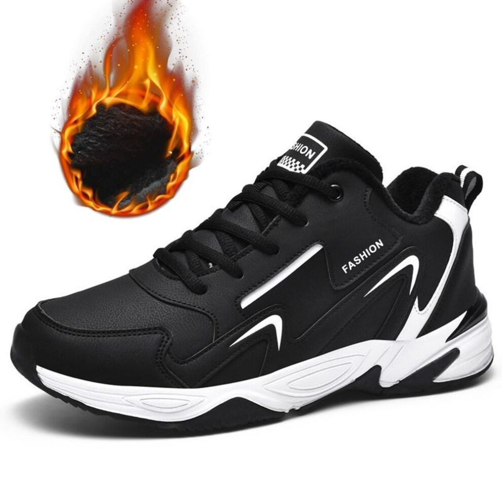 (matte black, 45) MAITA Winter Men&apos;s Casual Shoes Leather Damping Plush Walking Shoes Outdoor Snow Boots