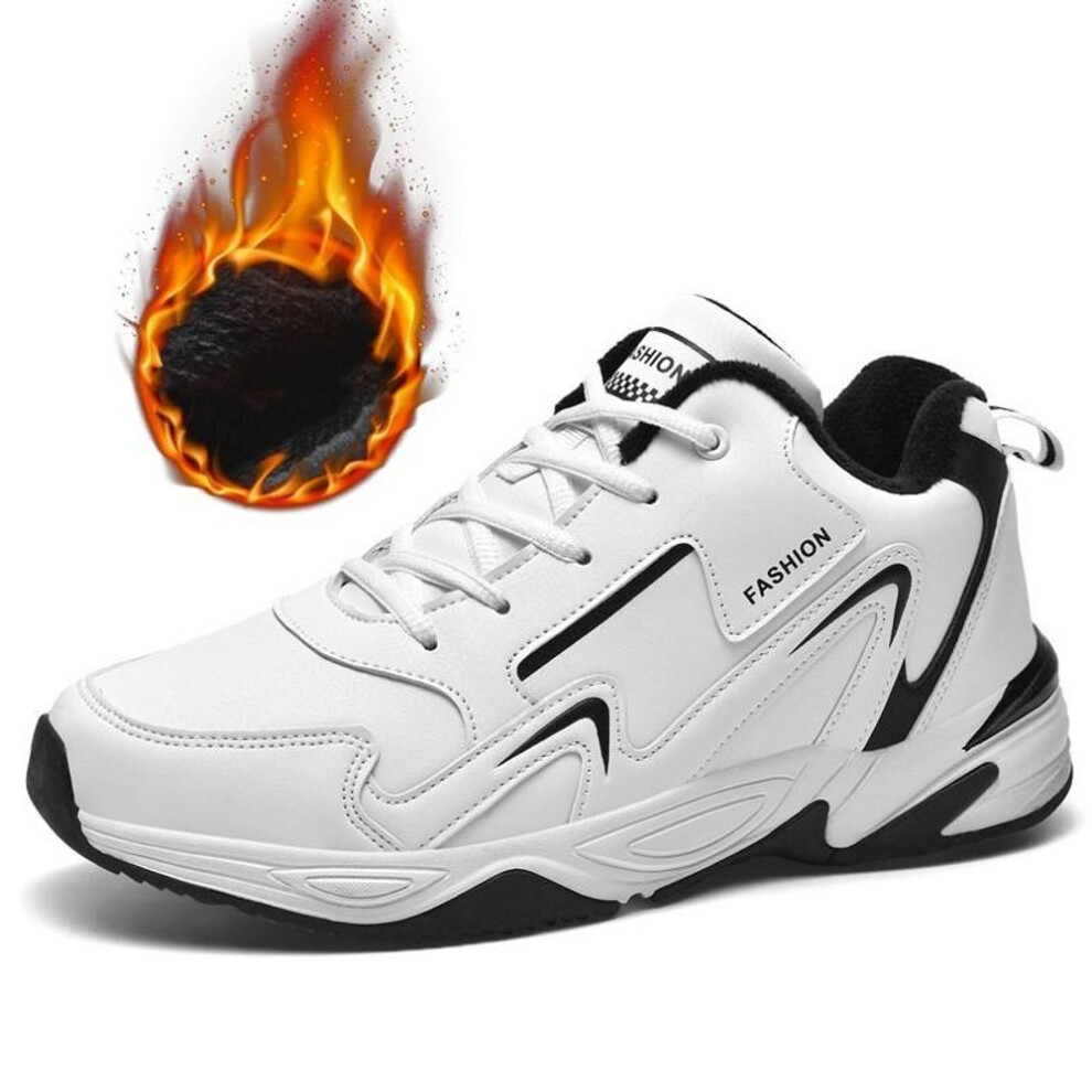 (cool white, 40) MAITA Winter Men&apos;s Casual Shoes Leather Damping Plush Walking Shoes Outdoor Snow Boots