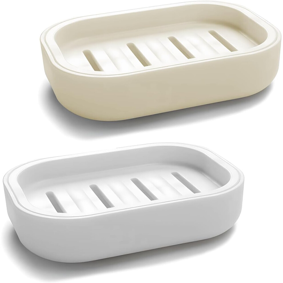 2Pcs Soap Dish, Soap Holder, Portable Shower Soap Box, Non-slip, Dry, Suitable for Bathroom, Kitchen,Easy Cleaning(White & Grey)-image-OPC-PFZ7NBG-NEW