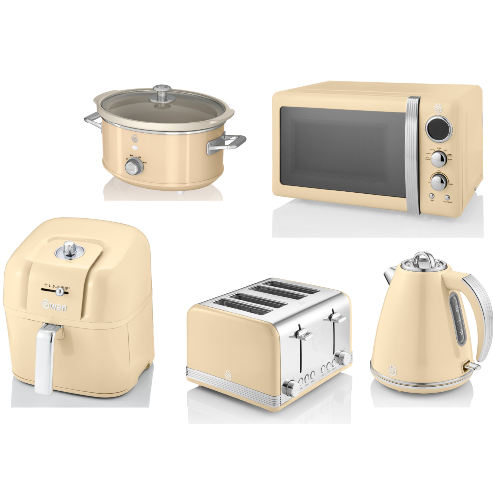 Swan Retro Cream Kettle Toaster Microwave Air Fryer & Slow Cooker Set
