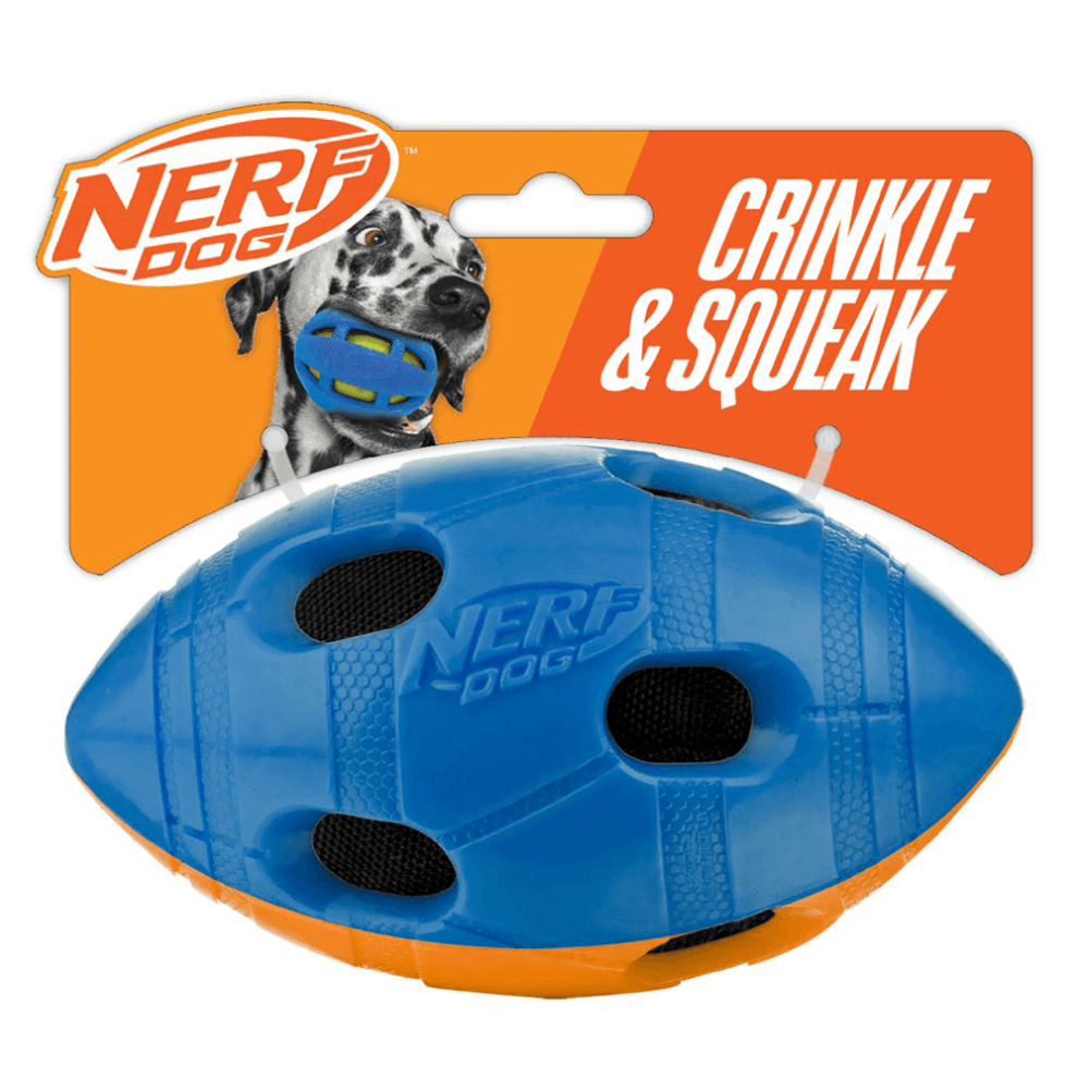 Nerf Dog Bash Squeak & Crunch Football Throw & Fetch Toy 6in