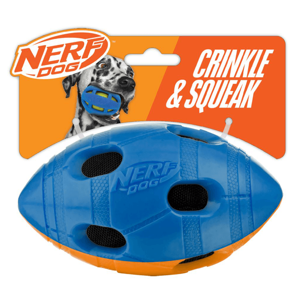 Nerf Dog Bash Squeak & Crunch Football Throw & Fetch Toy 6In