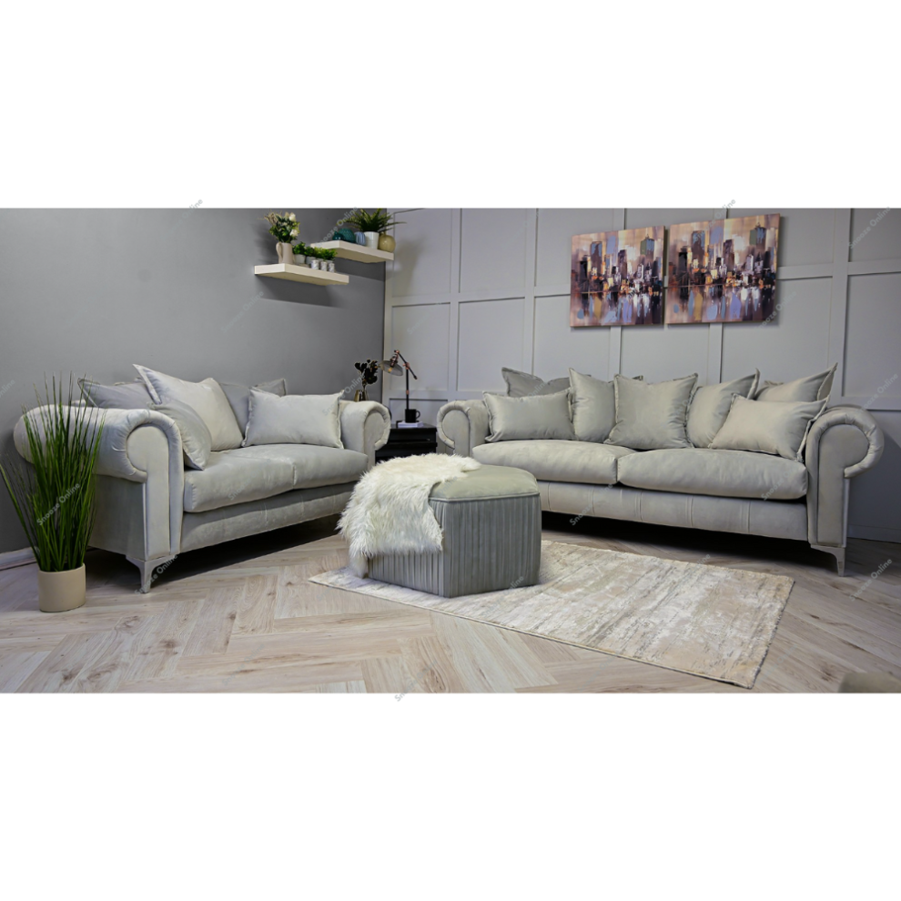 (Coffee Grey, 3+2 Seater Sofa) SNOOZE Online Velvet Imperial Scatter Back 3 and 2 Seater Sofa Sets Upholstered Plush Fabric 3 Seater Arm Chair Velvet Sofas