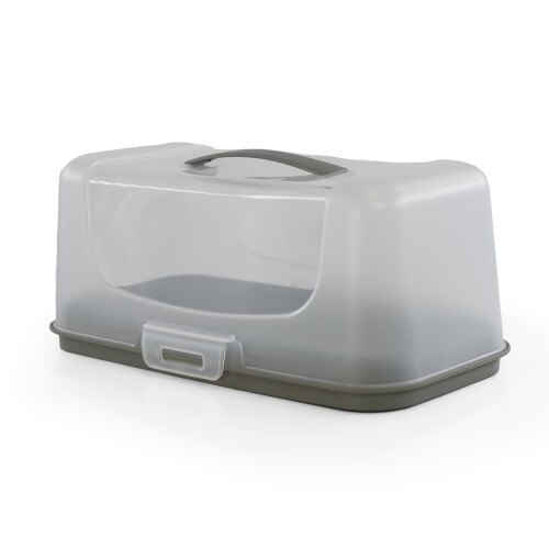GEEZY GEEZY Rectangular Cake Carrier Box Handle Lid Plastic Storage Container Loafs Baguette 1