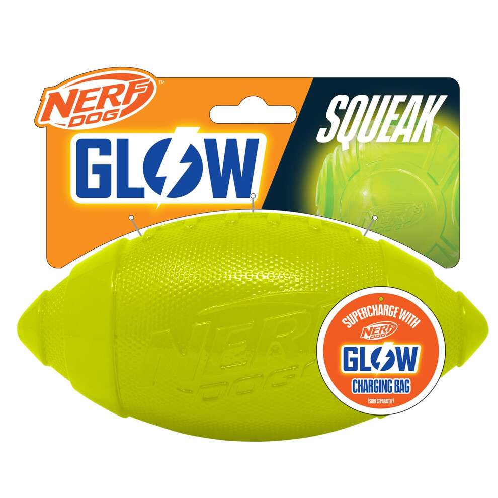 Nerf Dog Ultra Glow Classic Squeak Football Throw & Fetch Toy - Green