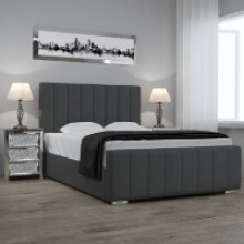 (Small Double-4ft (With Gaslift), Grey Plush) LUXURY CHESTERFIELD DOUBLE BED FRAME UPHOLSTER PLUSH 48" PANEL HEADBOARD WITH MATTRESS