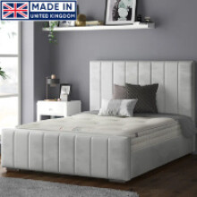(Small Double-4ft (With Gaslift), Silver Plush) LUXURY CHESTERFIELD DOUBLE BED FRAME UPHOLSTER PLUSH 48" PANEL HEADBOARD WITH MATTRESS