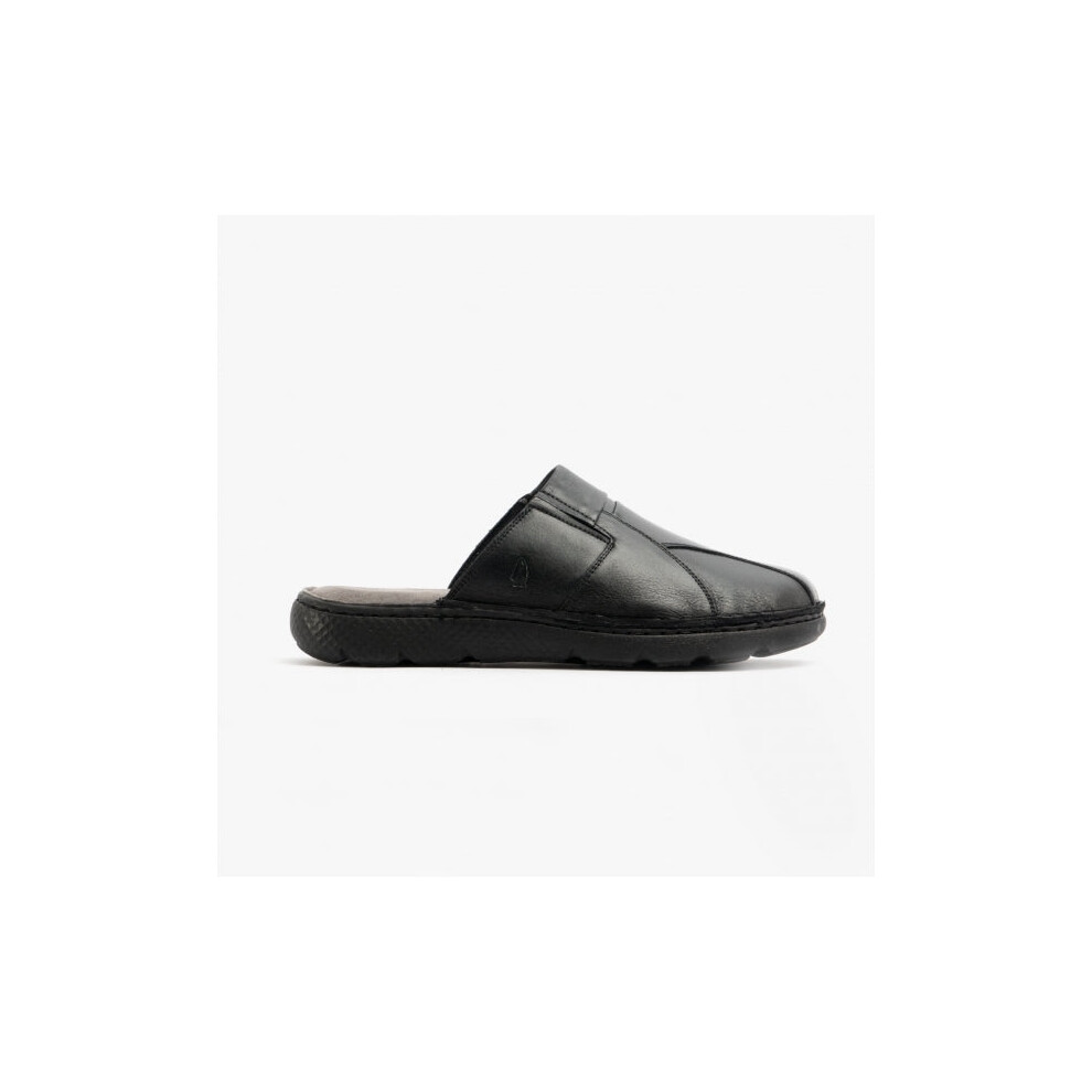 (UK 12) Hush Puppies CARSON Mens Leather Mule Slippers Black