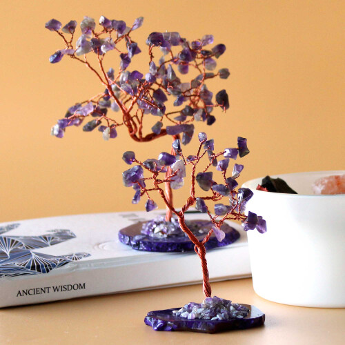Gemstone Tree Amethyst on Natural Agate Base (35 stones) Gemstone Trees with Agate Base 1