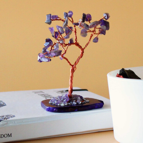 Gemstone Tree Amethyst on Natural Agate Base (35 stones) Gemstone Trees with Agate Base
