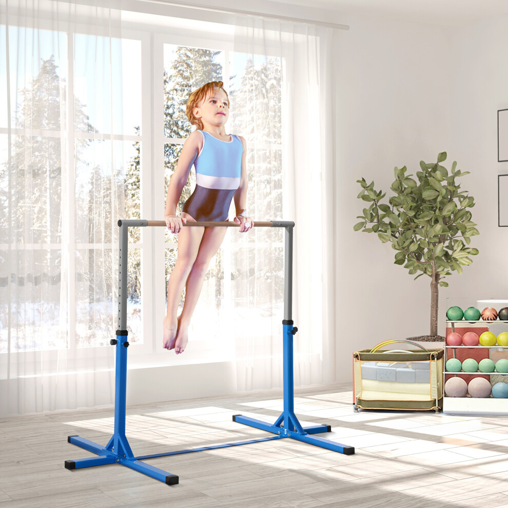 Homcom 92-150Hcm Adjustable Kids Gymnastics Bar W/ Steel Frame, Blue
