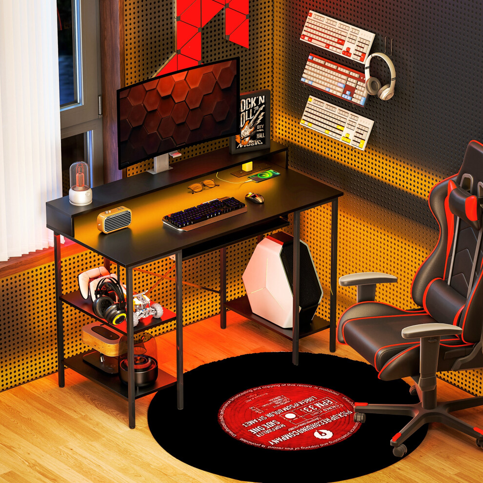 HOMCOM Gaming Desk with Monitor Stand and Sliding Keyboard Tray Black