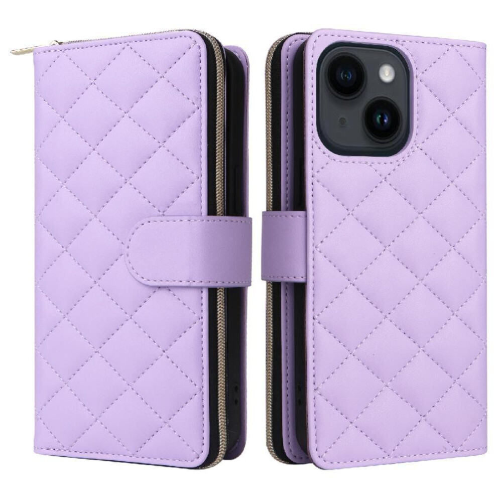 (Purple) Wallet Case For Iphone 14 Wrist Strap Magnetic Closure 9 Card Holder Crossbody Strap Kickstand Purple 764549248902