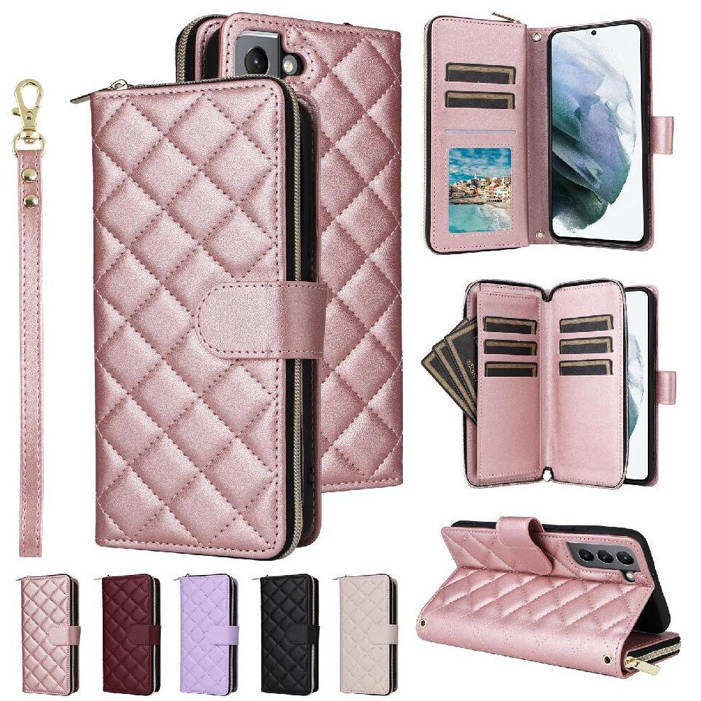 (Rose ) Wallet Case For Samsung Galaxy S21 5G Kickstand Crossbody Strap 9 Card Holder Magnetic Closure Wrist Strap Gold 764549249237