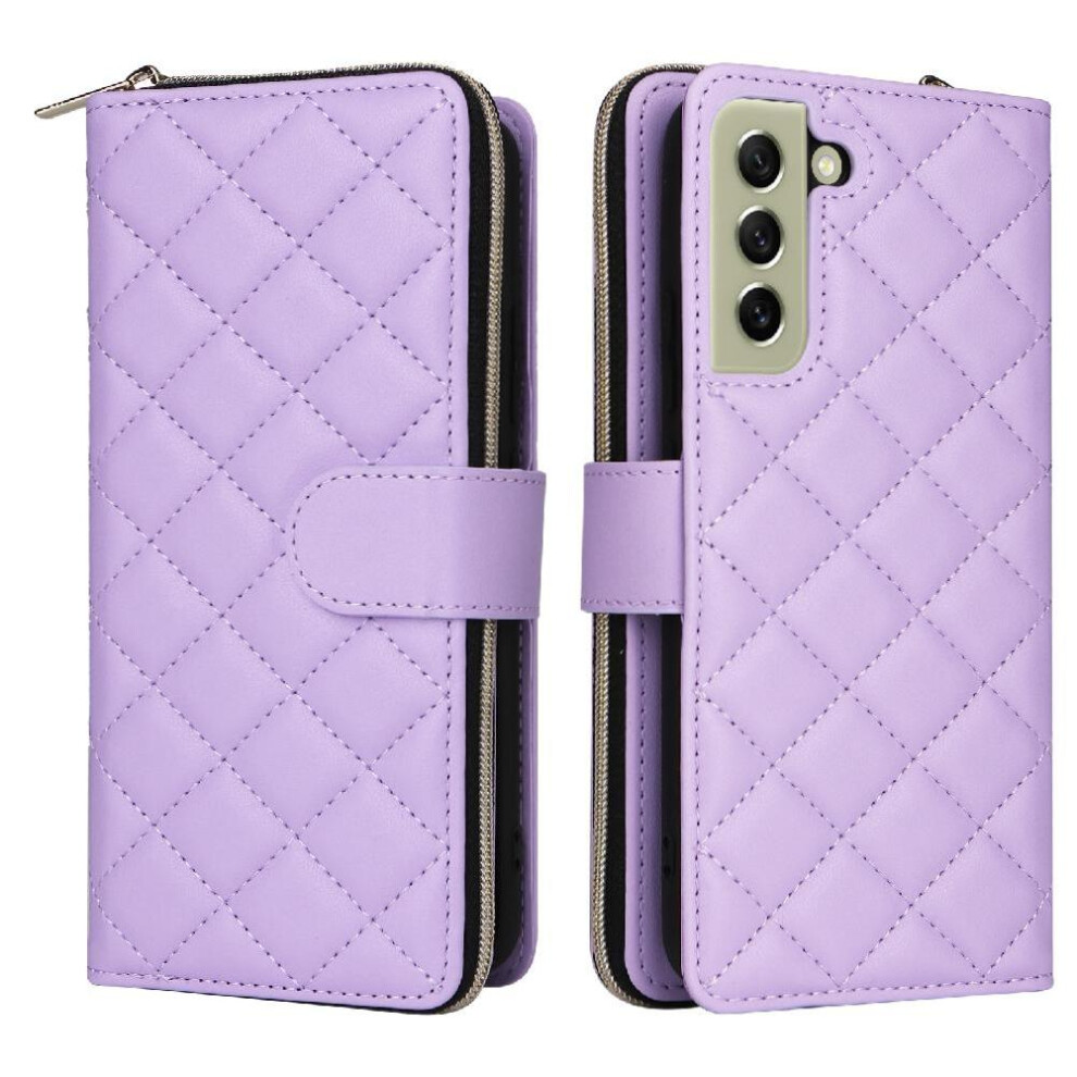 (Purple) Wallet Case For Samsung Galaxy S21 Fe 5G Wrist Strap Kickstand Crossbody Strap 9 Card Holder Magnetic Closure Purple 764549249404