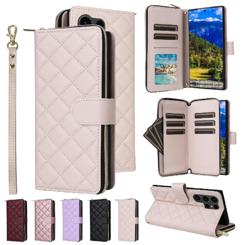 (White) Wallet Case For Samsung Galaxy S23 Ultra Magnetic Closure Crossbody Strap 9 Card Holder Kickstand Wrist Strap White 764549249749