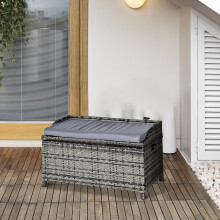 Outsunny Rattan Wicker Storage Basket Box Bench Seat Furniture w/ Cushion