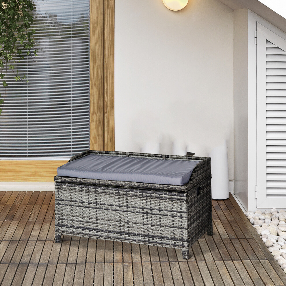 Outsunny Rattan Wicker Storage Basket Box Bench Seat Furniture w/ Cushion