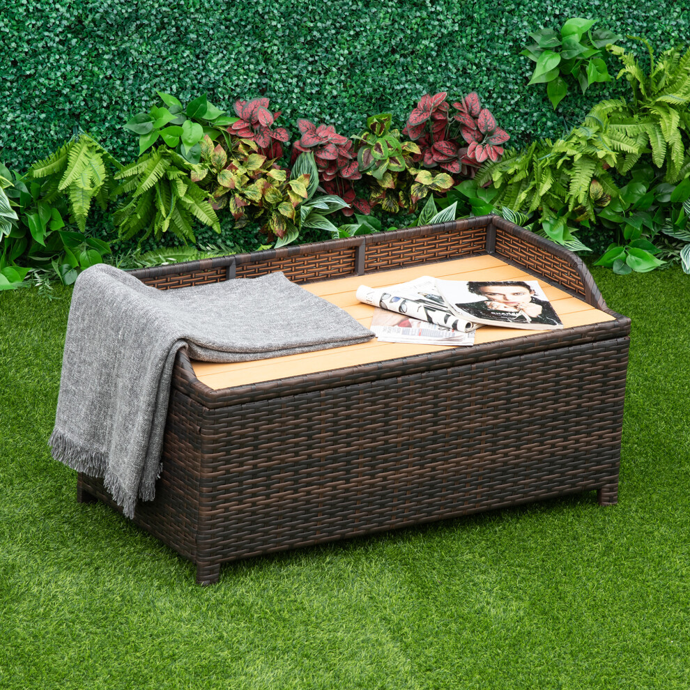 Outsunny Rattan Outdoor Storage Bench with Aluminium Frame, Mixed Brown