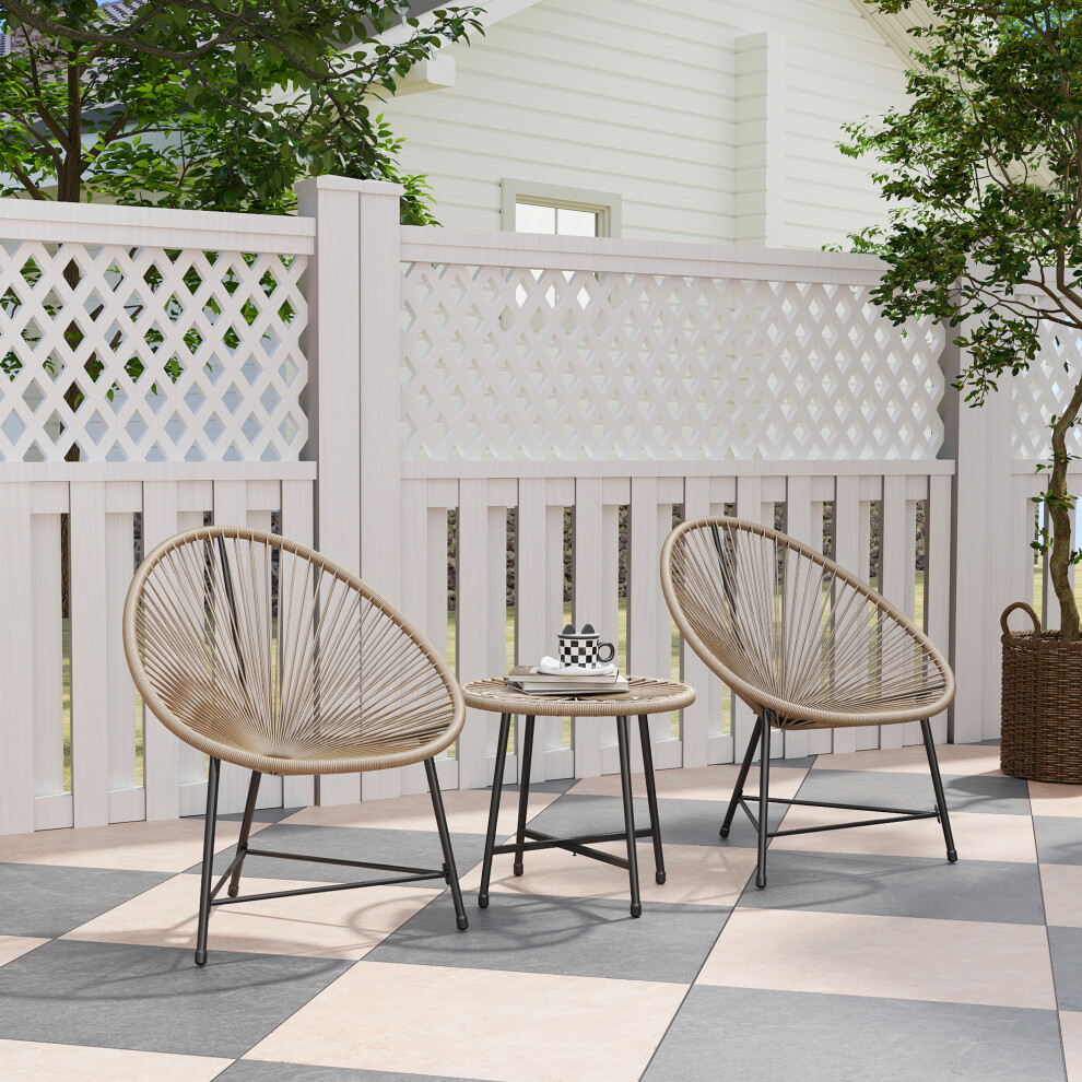 Outsunny Rattan Bistro Set, Cushioned Acapulco Chairs, Glass Table, Natural