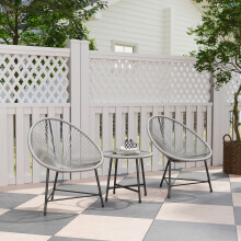 Outsunny Grey Rattan Bistro Set with Acapulco-Style Oval Chairs and Glass Table (863-176V00GY)