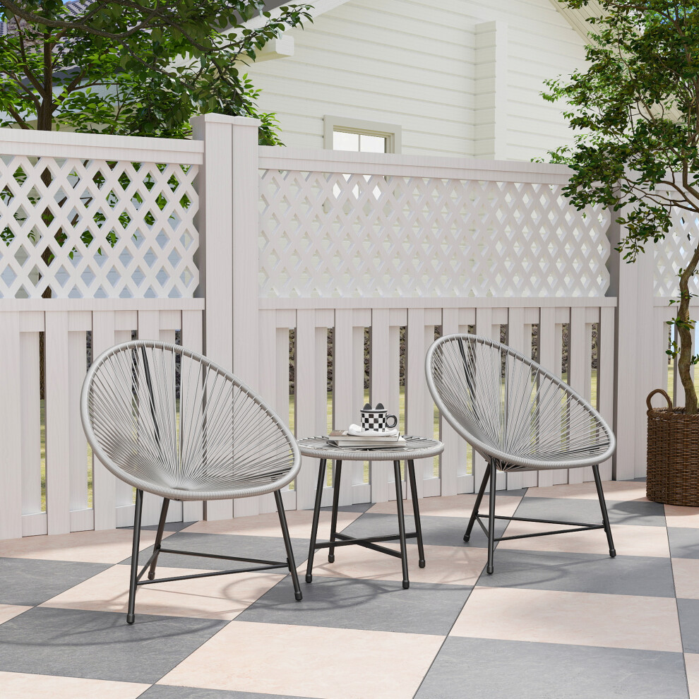 Outsunny 3 Pieces Rattan Bistro Set with Acapulco Chairs for Patio Grey | Garden Bistro Set, Glass Top Table, Small Garden Furniture, Reinforced Metal Frame, for Outdoor, Balcony - Image 2