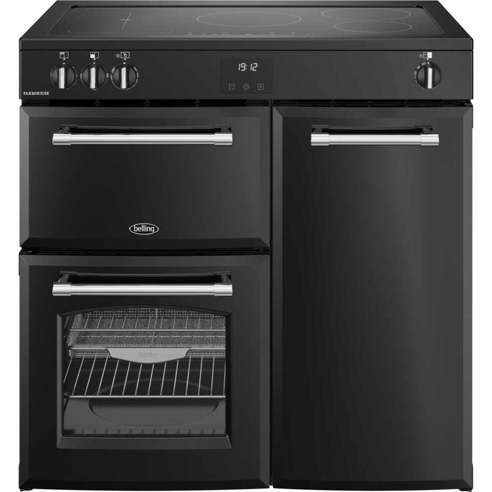 Belling Farmhouse 90Ei 90cm Electric Range Cooker with Induction Hob ? Black ? A/A Rated