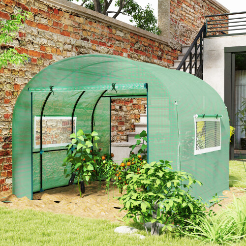Outsunny Outsunny 3 x 3 x 2m Polytunnel Greenhouse with Doors and Mesh Windows