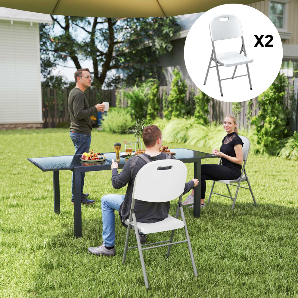 Outsunny 2PCS Folding Chair with Steel Frame, Garden Chair Set, White