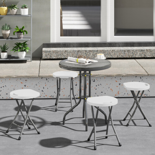 Outsunny Outsunny Folding Stool Set of 4, Decorative Garden Stool Set, White