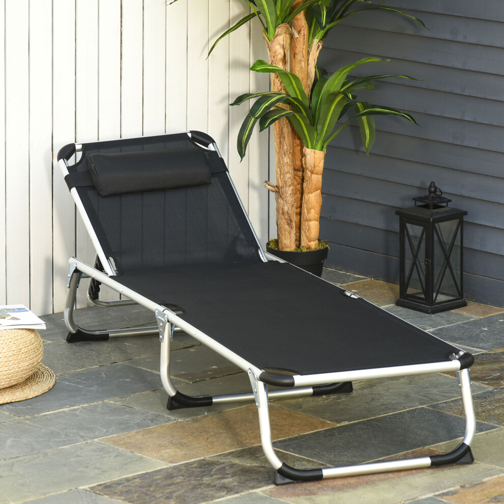 Outsunny Folding Outdoor Reclining Sun Lounger Chair Aluminium Frame Black