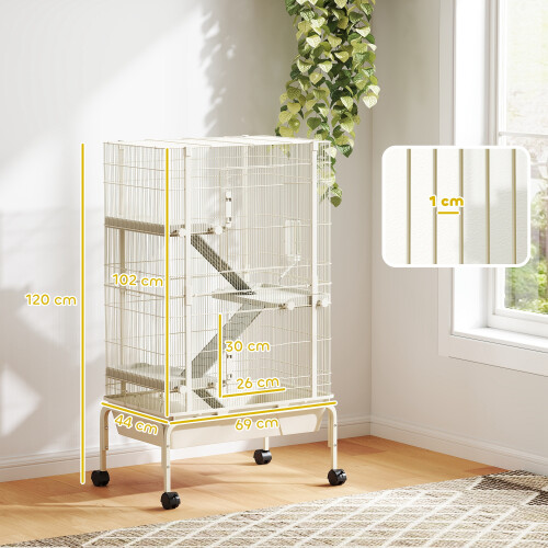 PawHut PawHut 4-Level Rolling Small Animal Cage, Rabbit Cage with 15cm Deep Bottom 2