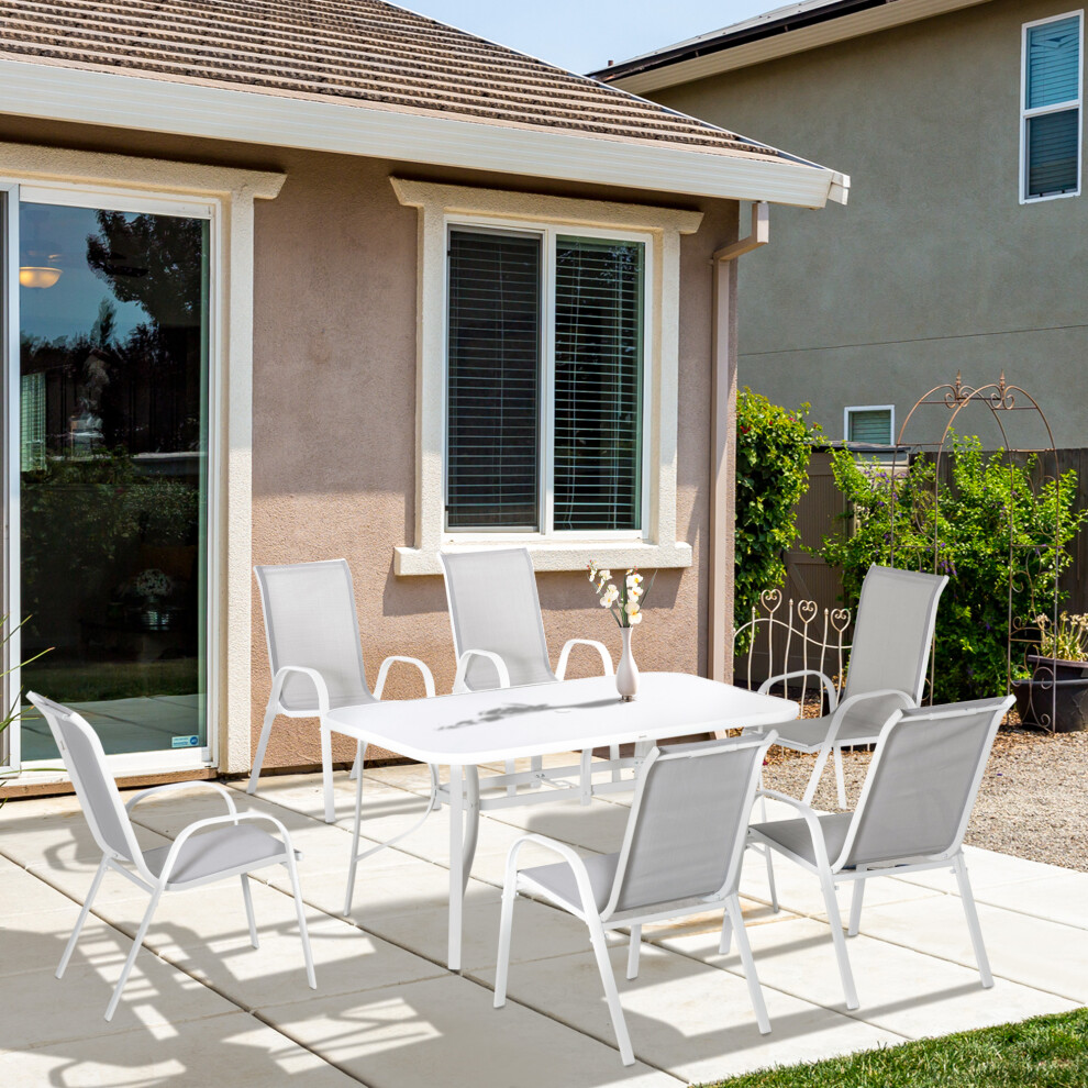 Outsunny 7 Piece Garden Dining Set W/ Dining Table And Chairs, Grey