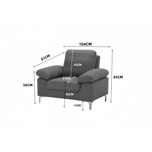 Modern Grey Fabric One Seater Sofa with Chrome Feet 2